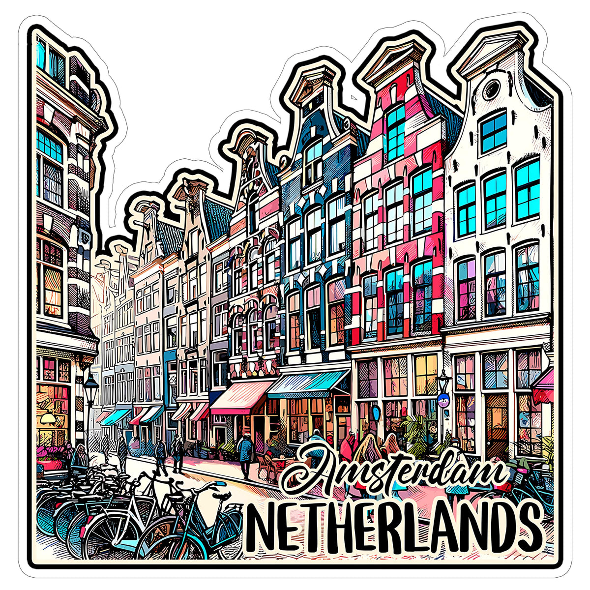Amsterdam Netherlands Sticker 4 Inch City Travel Souvenir Destination - Waterproof Vinyl Decal for Laptop Water Bottle Car Tumbler - Durable Aesthetic Long-Lasting Stickers for Adults ID44990