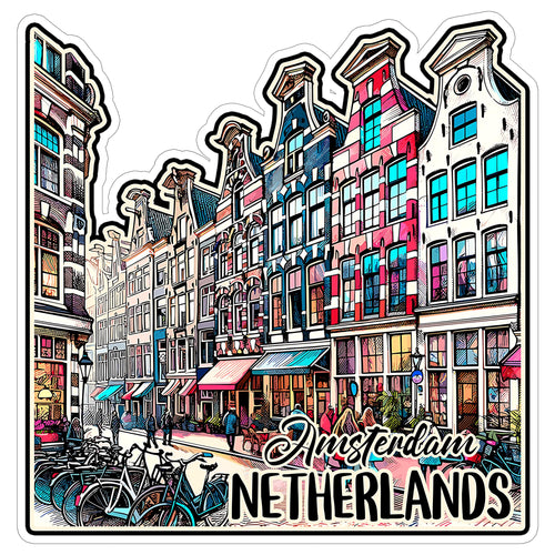 Amsterdam Netherlands Sticker 4 Inch City Travel Souvenir Destination - Waterproof Vinyl Decal for Laptop Water Bottle Car Tumbler - Durable Aesthetic Long-Lasting Stickers for Adults ID44990