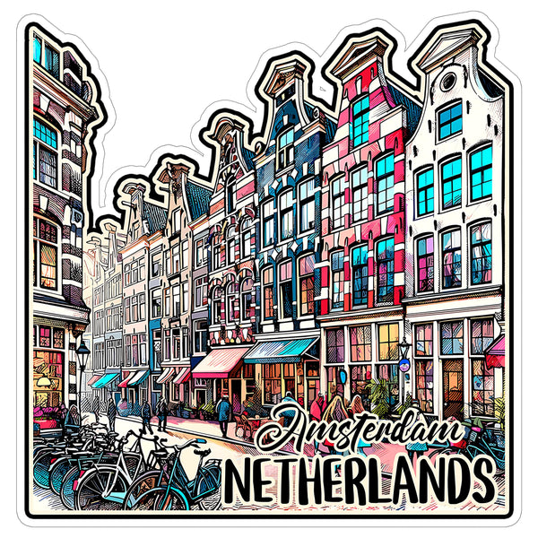 Amsterdam Netherlands Sticker 4 Inch City Travel Souvenir Destination - Waterproof Vinyl Decal for Laptop Water Bottle Car Tumbler - Durable Aesthetic Long-Lasting Stickers for Adults ID44990