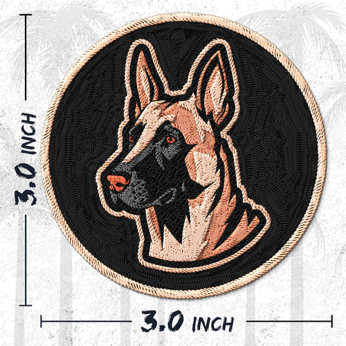 Belgian Malinois embroidered iron-on patch, 3 inch round, multicolored K9 police working dog design on polyester