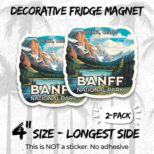 Banff National Park 4 inch vinyl fridge magnet 2-pack, canadian rockies alberta design, durable kitchen office locker decor