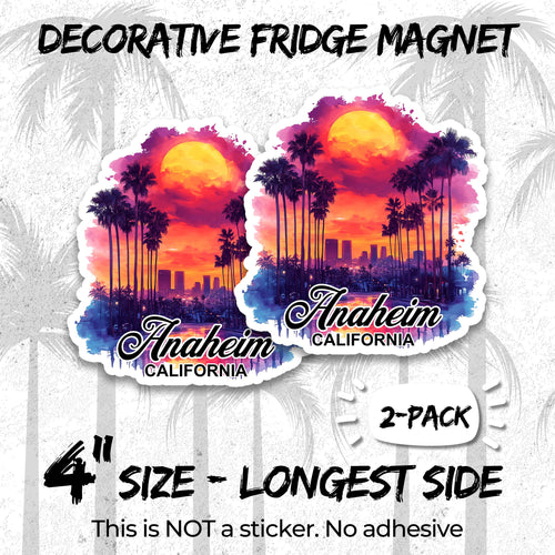 Anaheim California 4 inch vinyl fridge magnet 2-pack, disneyland city design, durable kitchen office locker decor