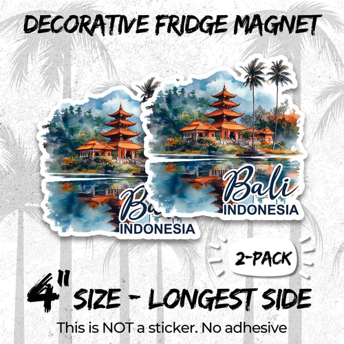 Bali Indonesia 4 inch vinyl fridge magnet 2-pack, island of gods design, durable kitchen office locker decor