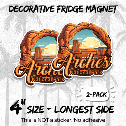 Arches National Park 4 inch vinyl fridge magnet 2-pack, delicate arch utah design, durable kitchen office locker decor