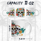 Sugar Skull Coffee Mug 11oz — White Ceramic Dia De Los Muertos Mug 2