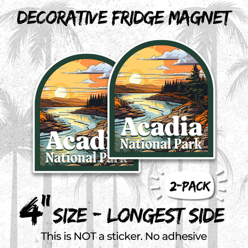 Acadia National Park 4 inch vinyl fridge magnet 2-pack, cadillac mountain maine design, durable kitchen office locker decor