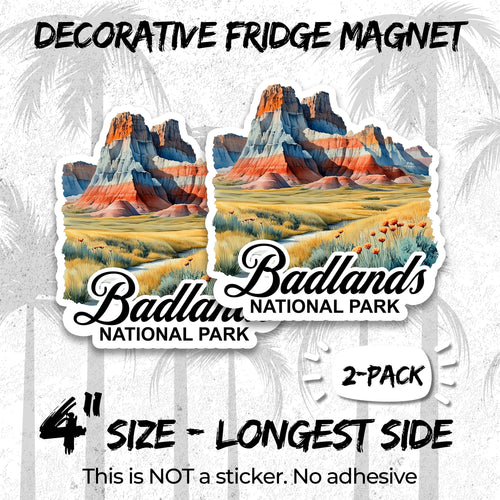 Badlands National Park 4 inch vinyl fridge magnet 2-pack, prairie buttes south dakota design, durable kitchen office locker decor