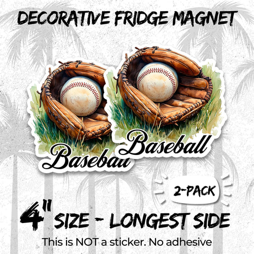 Baseball 4 inch vinyl fridge magnet 2-pack, bat player america's pastime design, durable kitchen office locker decor