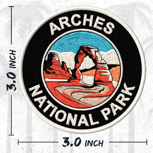 Arches National Park Utah embroidered iron-on patch, 3 inch round, multicolored delicate arch sandstone national park souvenir on polyester