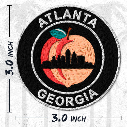 Atlanta Georgia State Capital embroidered iron-on patch, 3 inch round, multicolored city of atlanta peach pride state souvenir on polyester