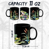 Frog Mug 11oz — Black Ceramic Green Amphibian Coffee Mug 2