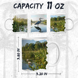 Heron Mug 11oz — White Ceramic Marsh Bird Wildlife Coffee Mug 2