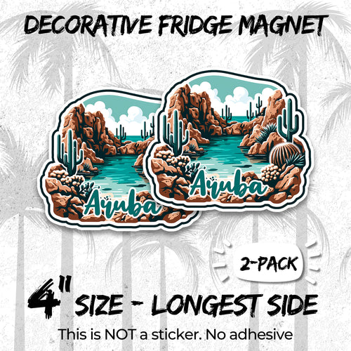 Aruba 4 inch vinyl fridge magnet 2-pack, one happy island design, durable kitchen office locker decor