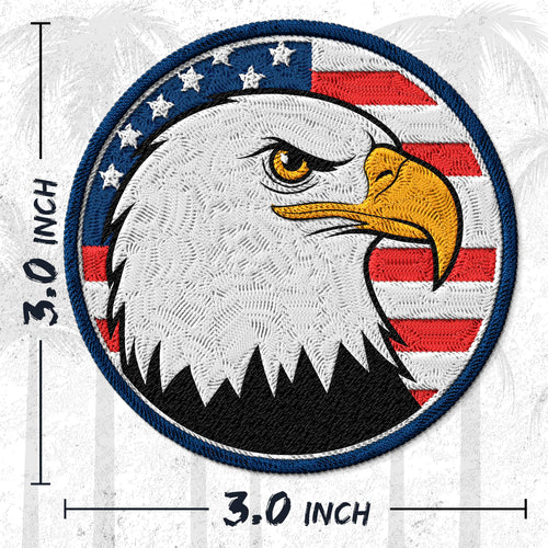 Bald Eagle embroidered iron-on patch, 3 inch round, multicolored patriotic usa bird bird design on polyester