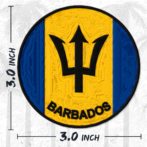 Barbados embroidered iron-on patch, 3 inch round, multicolored rihanna crop over rum Caribbean/Latin America travel souvenir on polyester
