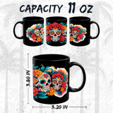 Sugar Skull Mug 11oz — Black Ceramic Day of the Dead Mexican Holiday Mug 2
