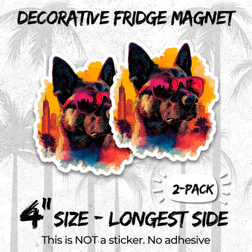 Belgian Malinois 4 inch vinyl fridge magnet 2-pack, working k9 mal design, durable kitchen office locker decor
