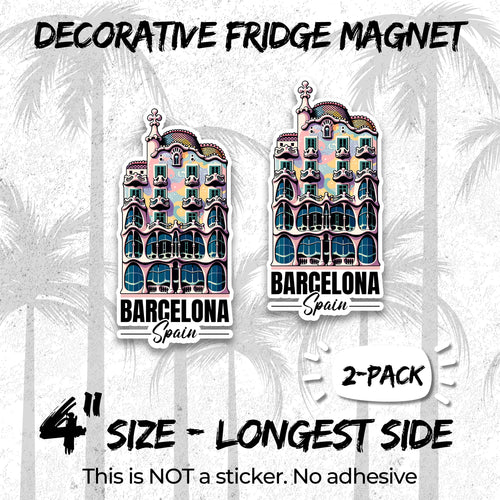 Barcelona Spain Magnet 4 Inch 2-Pack Gaudí City – Strong Vinyl Decorative Travel Magnets for Fridge Locker Kitchen Office – Cute Fun Aesthetic Cool Durable & Long-Lasting Souvenir ID44999