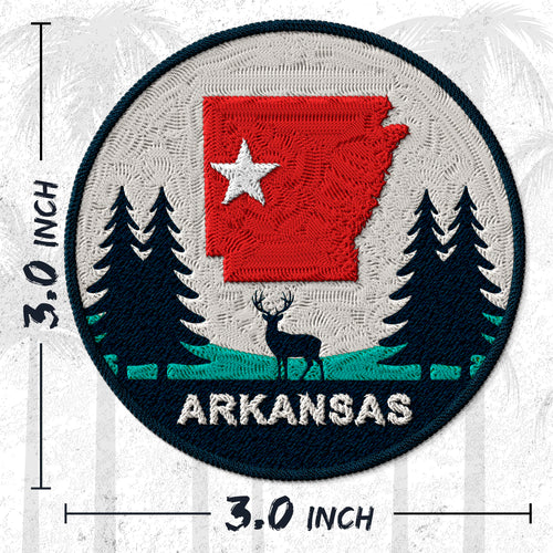 Arkansas State embroidered iron-on patch, 3 inch round, multicolored natural state razorback state souvenir on polyester