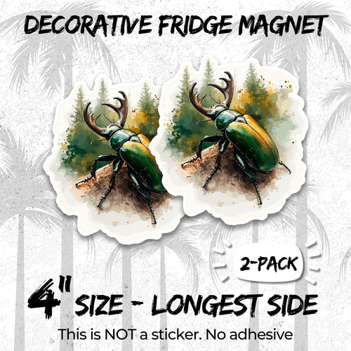 Beetle 4 inch vinyl fridge magnet 2-pack, scarab insect design, durable kitchen office locker decor