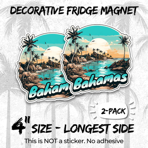 Bahamas 4 inch vinyl fridge magnet 2-pack, caribbean beach cruise design, durable kitchen office locker decor