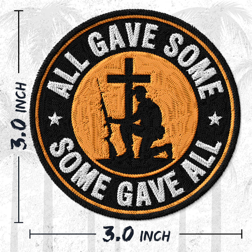 All Gave Some Some Gave All embroidered iron-on patch, 3 inch round, multicolored memorial day veteran design on polyester
