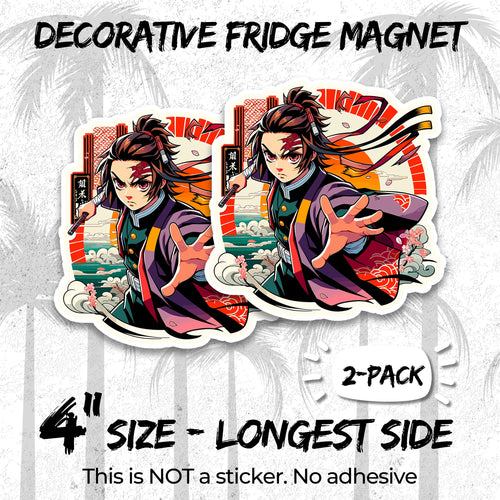 Anime 4 inch vinyl fridge magnet 2-pack, japanese manga aesthetic design, durable kitchen office locker decor