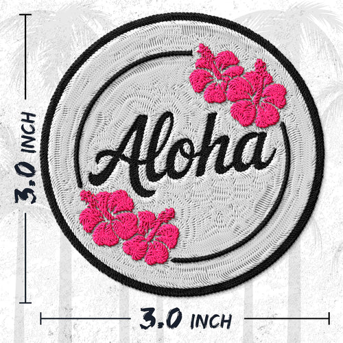 Aloha embroidered iron-on patch, 3 inch round, multicolored hawaiian greeting spirit world travel souvenir on polyester