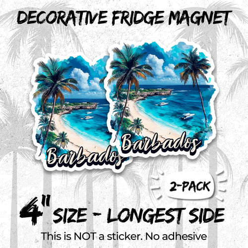 Barbados 4 inch vinyl fridge magnet 2-pack, caribbean beach rum design, durable kitchen office locker decor
