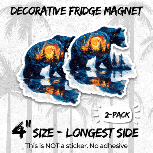 Bear 4 inch vinyl fridge magnet 2-pack, grizzly brown bear design, durable kitchen office locker decor