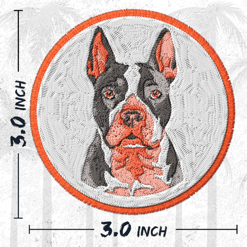 American Pit Bull Terrier embroidered iron-on patch, 3 inch round, multicolored bully breed dog design on polyester