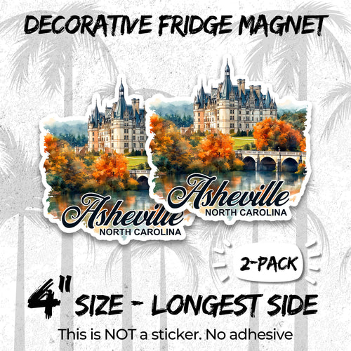 Asheville North Carolina 4 inch vinyl fridge magnet 2-pack, beer city blue ridge design, durable kitchen office locker decor