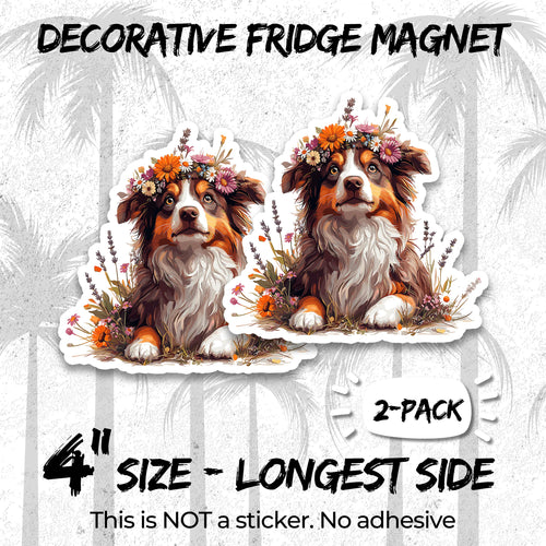 Australian Shepherd 4 inch vinyl fridge magnet 2-pack, aussie herding dog design, durable kitchen office locker decor