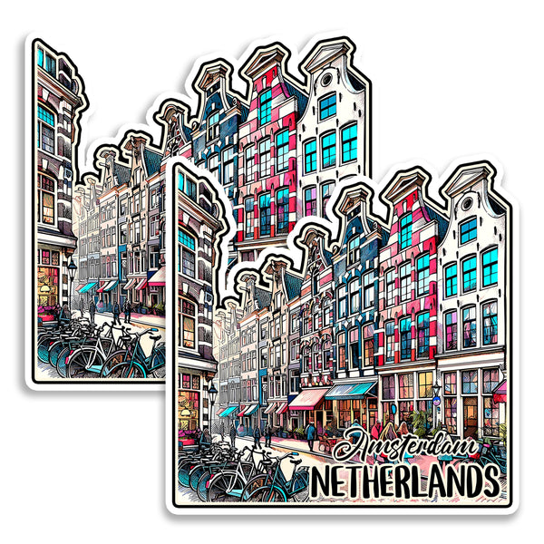 Amsterdam Netherlands Magnet 4 Inch 2-Pack Canal City – Strong Vinyl Decorative Travel Magnets for Fridge Locker Kitchen Office – Cute Fun Aesthetic Cool Durable & Long-Lasting Souvenir ID44999