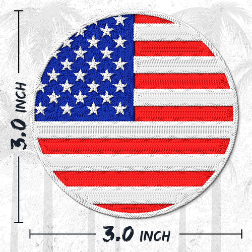 American US Flag embroidered iron-on patch, 3 inch round, multicolored stars stripes old glory travel souvenir on polyester