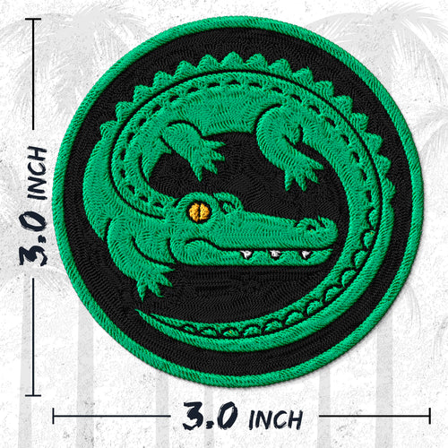 Alligator embroidered iron-on patch, 3 inch round, multicolored florida swamp reptile design on polyester