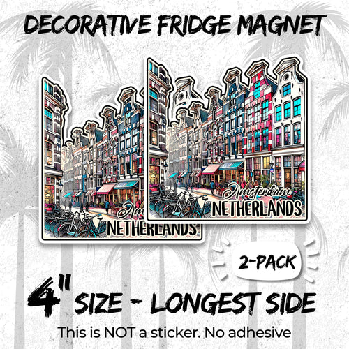 Amsterdam Netherlands Magnet 4 Inch 2-Pack Canal City – Strong Vinyl Decorative Travel Magnets for Fridge Locker Kitchen Office – Cute Fun Aesthetic Cool Durable & Long-Lasting Souvenir ID44999