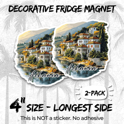 Albania Magnet 4 Inch 2-Pack Balkan Country – Strong Vinyl Decorative Travel Magnets for Fridge Locker Kitchen Office – Cute Fun Aesthetic Cool Durable & Long-Lasting Souvenir ID44999