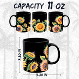Sunflower Coffee Mug 11oz — Black Ceramic Yellow Floral Bloom Mug 2