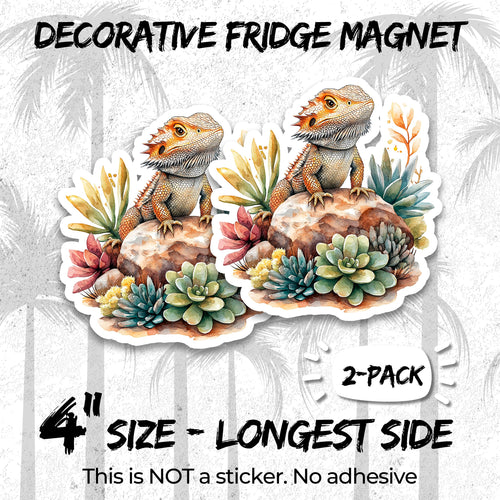 Bearded Dragon 4 inch vinyl fridge magnet 2-pack, pogona lizard pet design, durable kitchen office locker decor