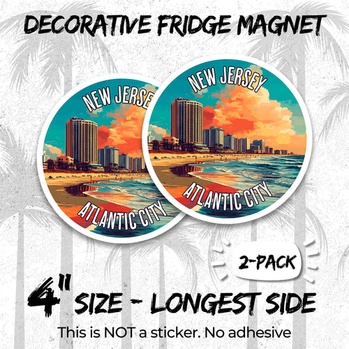 Atlantic City New Jersey 4 inch vinyl fridge magnet 2-pack, boardwalk empire casino design, durable kitchen office locker decor