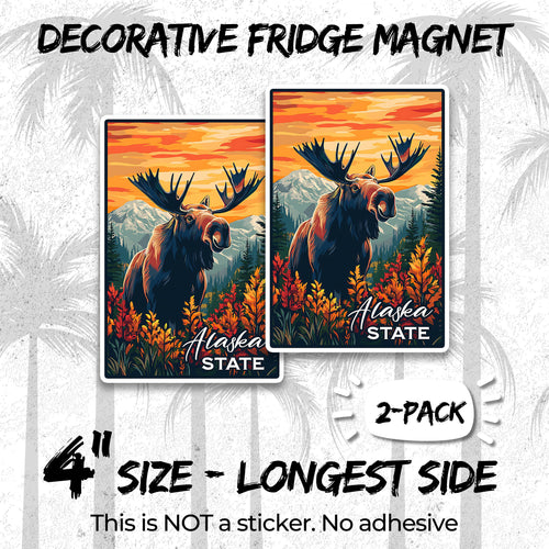 Alaska state 4 inch vinyl fridge magnet 2-pack, last frontier map design, durable kitchen office locker decor
