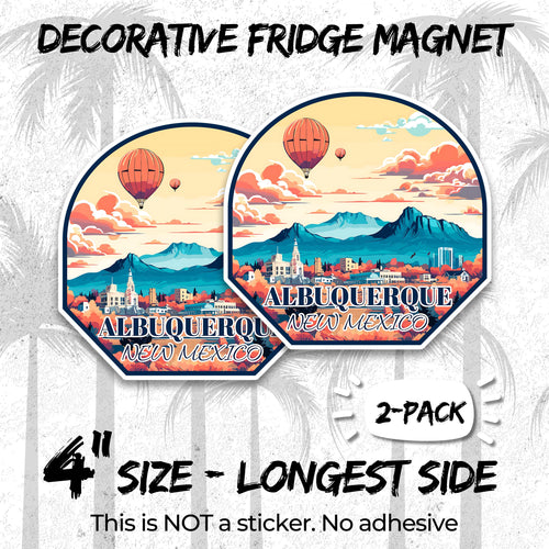 Albuquerque New Mexico 4 inch vinyl fridge magnet 2-pack, duke city balloon fiesta design, durable kitchen office locker decor
