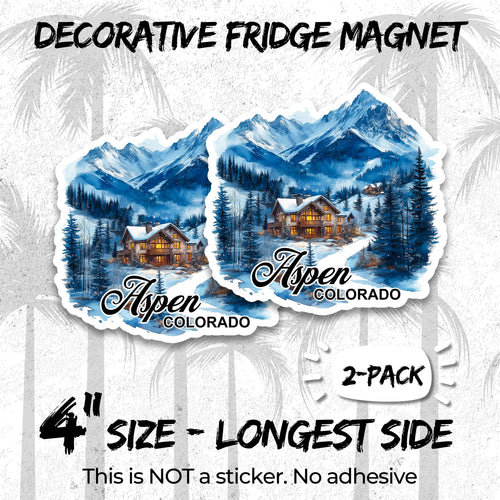 Aspen Colorado 4 inch vinyl fridge magnet 2-pack, luxury ski resort design, durable kitchen office locker decor