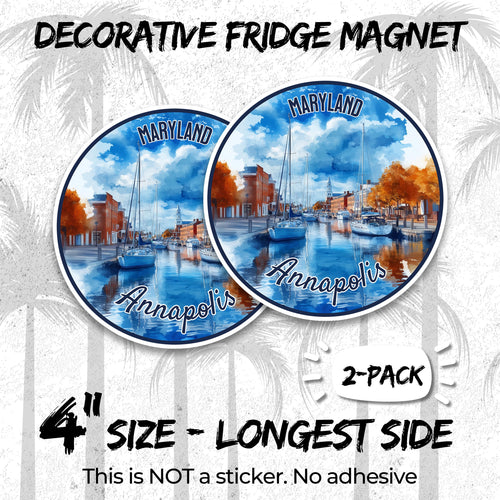 Annapolis Maryland 4 inch vinyl fridge magnet 2-pack, naval academy sailing design, durable kitchen office locker decor